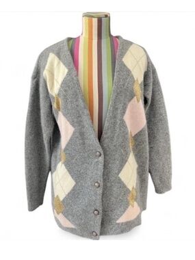 Vintage Claudia D. Lambswool Angora Blend Argyle Cardigan Sweater